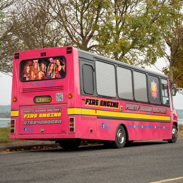 Pink Fire Engine Party Bus Hire in Belfast and Northern Ireland